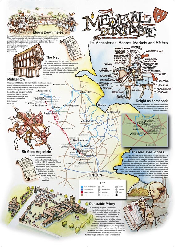 Richard Bowring - Illustrator - Map of medieval Dunstable