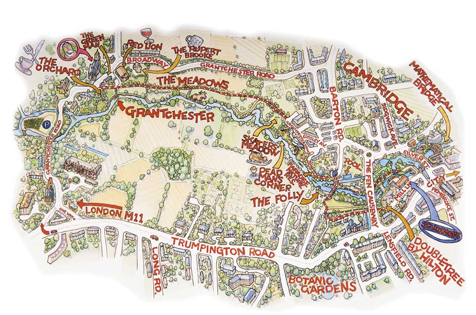 Richard Bowring - Illustrator - Map of Grantchester Meadows for Scudamores