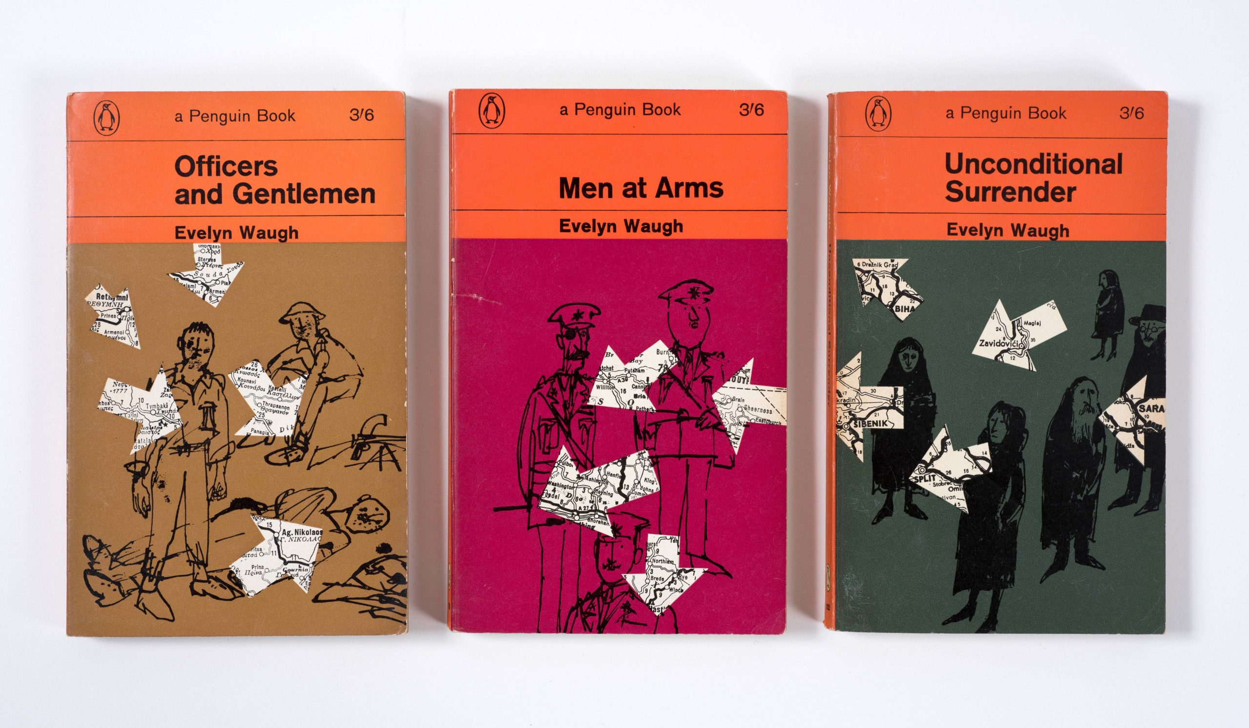 Selection of Evelyn Waugh books published by Penguin. Cover illustrations © Quentin Blake 1964 (photo by Justin Piperger)